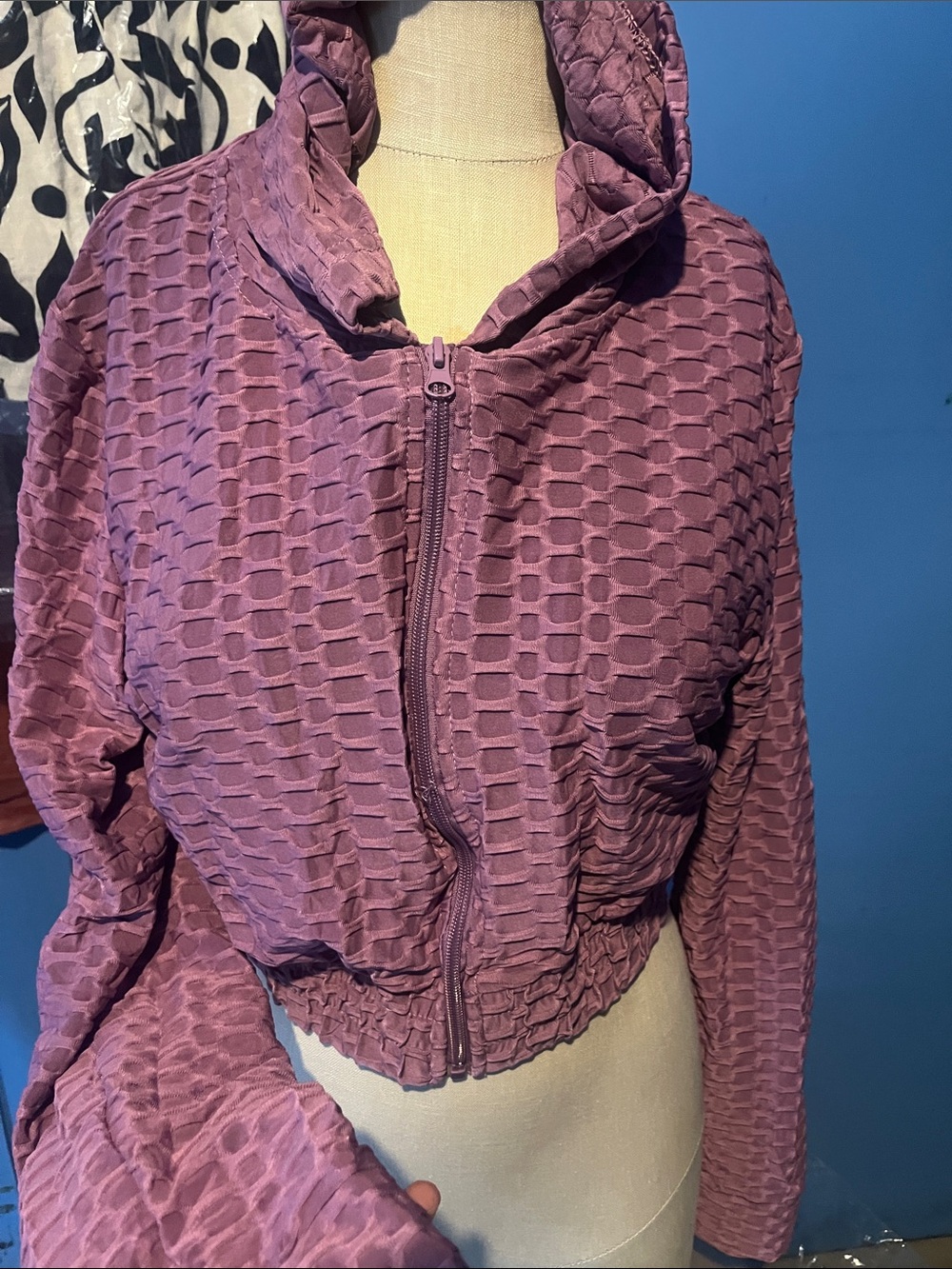 Purple Textured Hooded Jacket - Women's Zip Front Cropped Coat